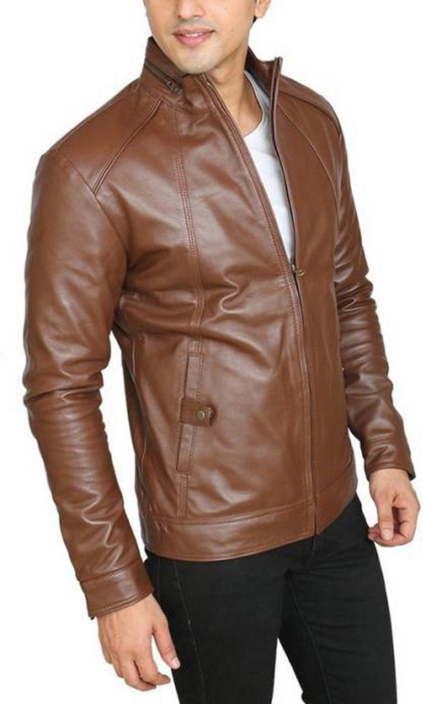 Biker Jacket - Men Real Lambskin Motorcycle Leather Biker Jacket KM443 - Koza Leathers