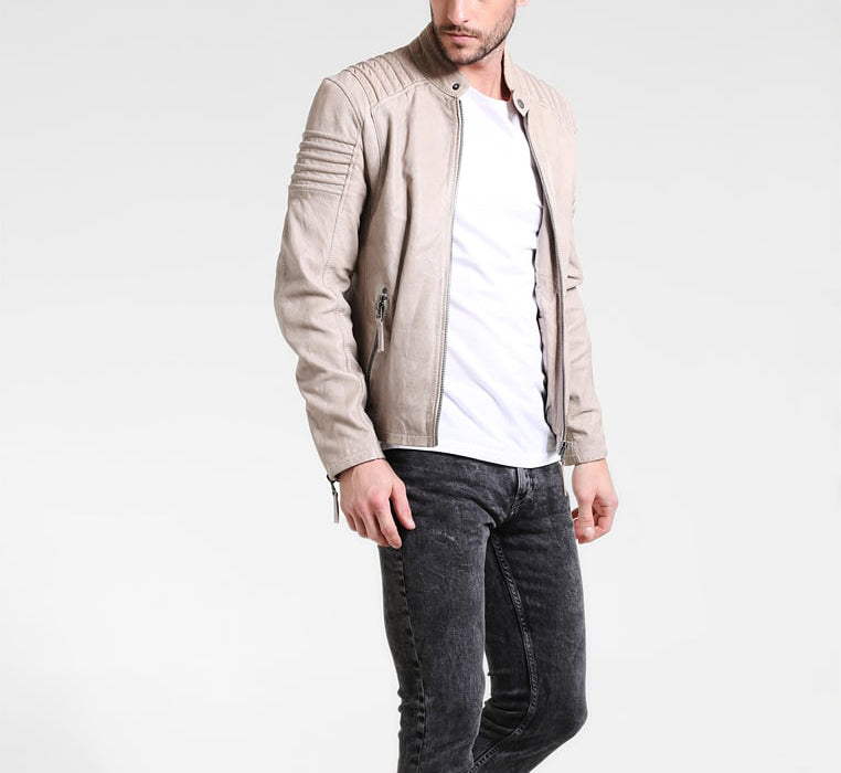 Biker Jacket - Men Real Lambskin Motorcycle Leather Biker Jacket KM295 - Koza Leathers