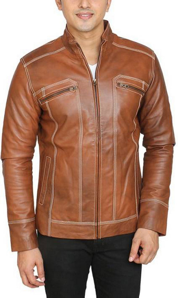 Biker Jacket - Men Real Lambskin Motorcycle Leather Biker Jacket KM444 - Koza Leathers