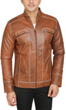 Biker Jacket - Men Real Lambskin Motorcycle Leather Biker Jacket KM444 - Koza Leathers