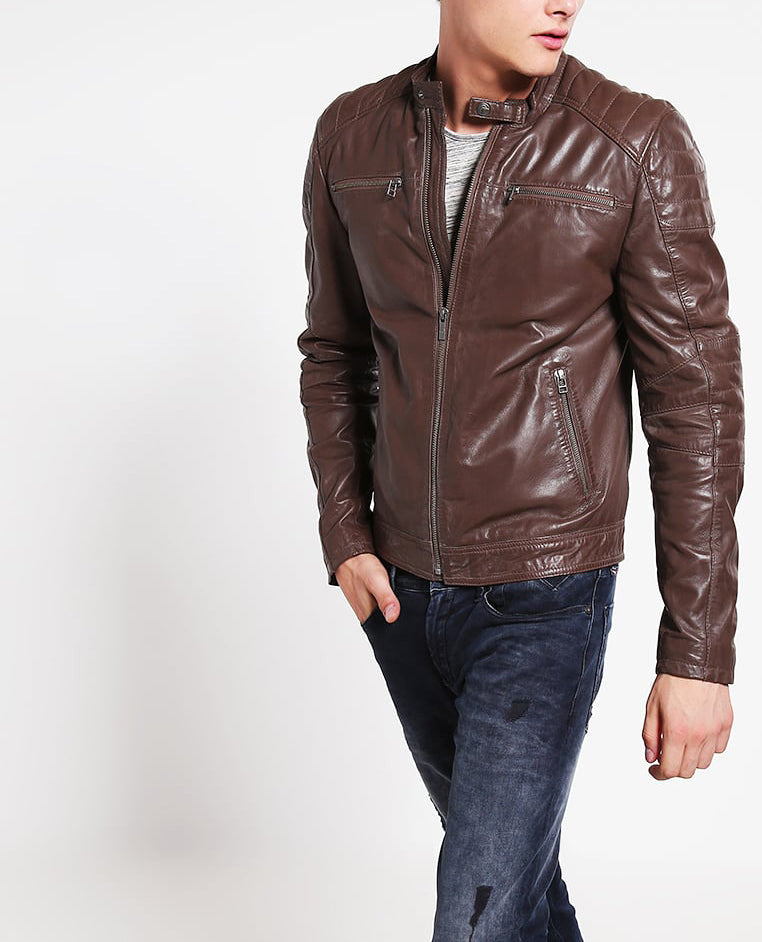 Biker Jacket - Men Real Lambskin Motorcycle Leather Biker Jacket KM297 - Koza Leathers