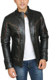 Men Real Lambskin Motorcycle Leather Biker Jacket KM445