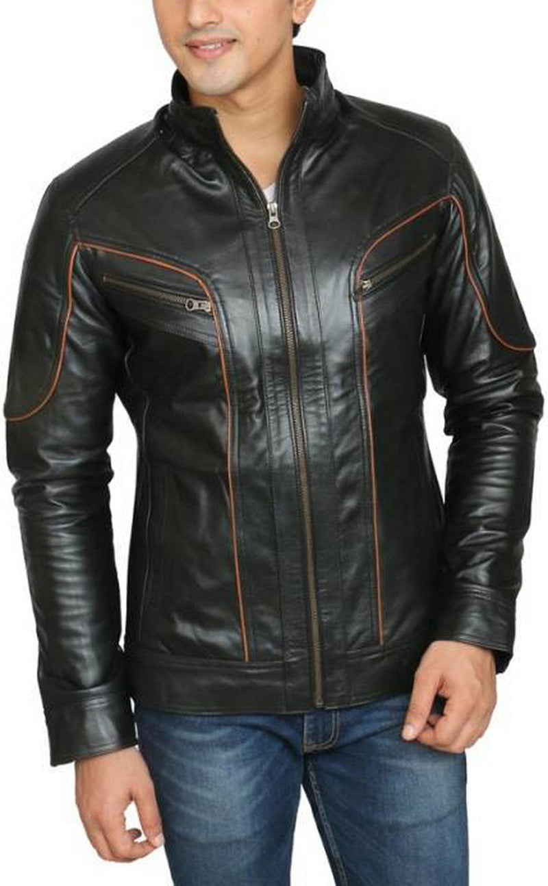 Biker Jacket - Men Real Lambskin Motorcycle Leather Biker Jacket KM445 - Koza Leathers