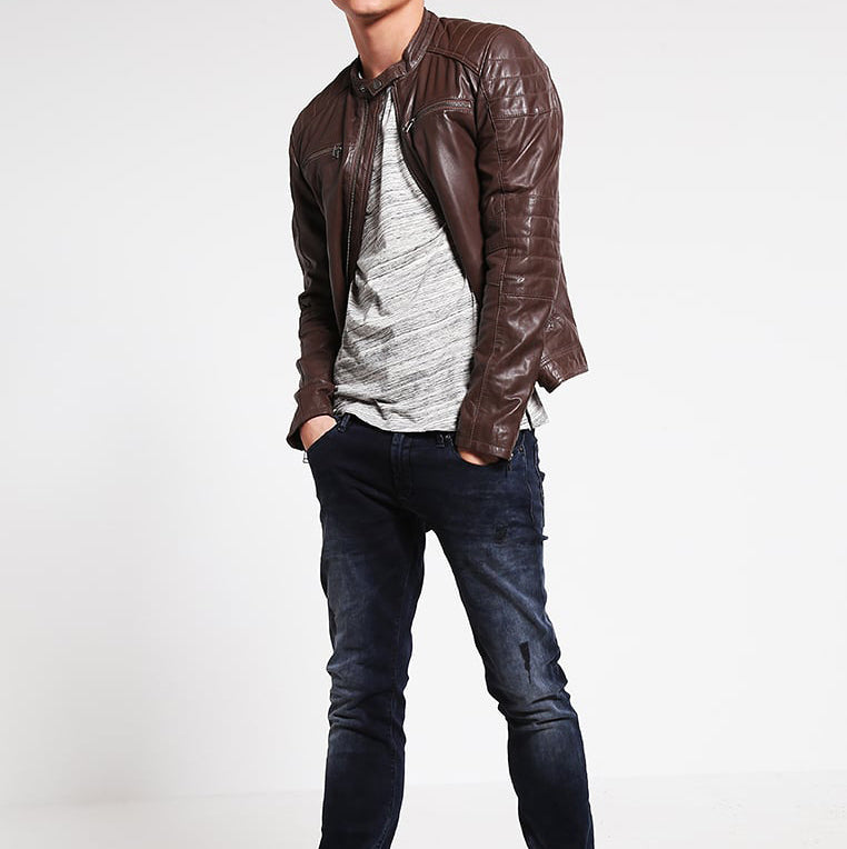 Biker Jacket - Men Real Lambskin Motorcycle Leather Biker Jacket KM297 - Koza Leathers