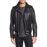Men Real Lambskin Motorcycle Leather Biker Jacket KM313