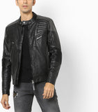 Men Real Lambskin Motorcycle Leather Biker Jacket KM603