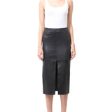 Women Real Lambskin Leather Knee Length Skirt WS144