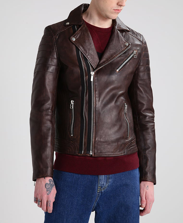 Biker Jacket - Men Real Lambskin Motorcycle Leather Biker Jacket KM298 - Koza Leathers