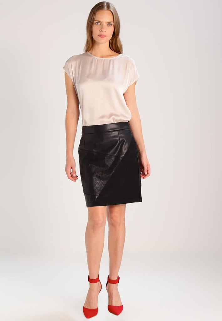 Knee Length Skirt - Women Real Lambskin Leather Slim Fit Skirt WS097 - Koza Leathers