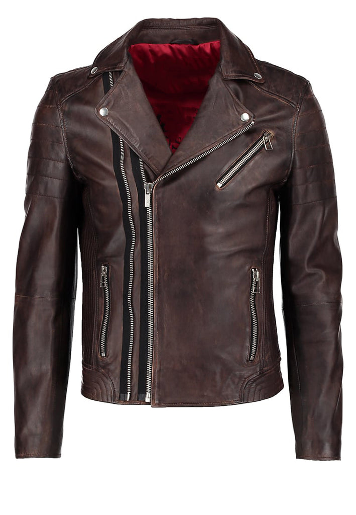 Biker Jacket - Men Real Lambskin Motorcycle Leather Biker Jacket KM298 - Koza Leathers