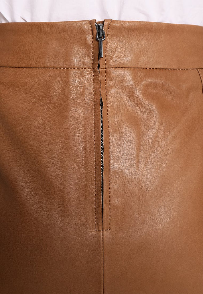 Knee Length Skirt - Women Real Lambskin Leather Slim Fit Skirt WS098 - Koza Leathers