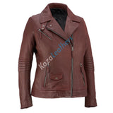 Women Real Lambskin Leather Biker Jacket KW154