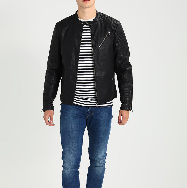 Biker Jacket - Men Real Lambskin Motorcycle Leather Biker Jacket KM301 - Koza Leathers