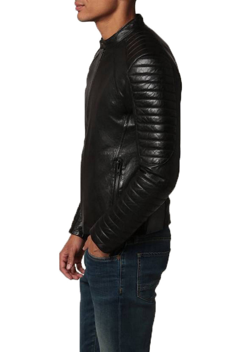 Biker Jacket - Men Real Lambskin Motorcycle Leather Biker Jacket KM450 - Koza Leathers