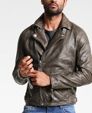 Men Real Lambskin Motorcycle Leather Biker Jacket KM303