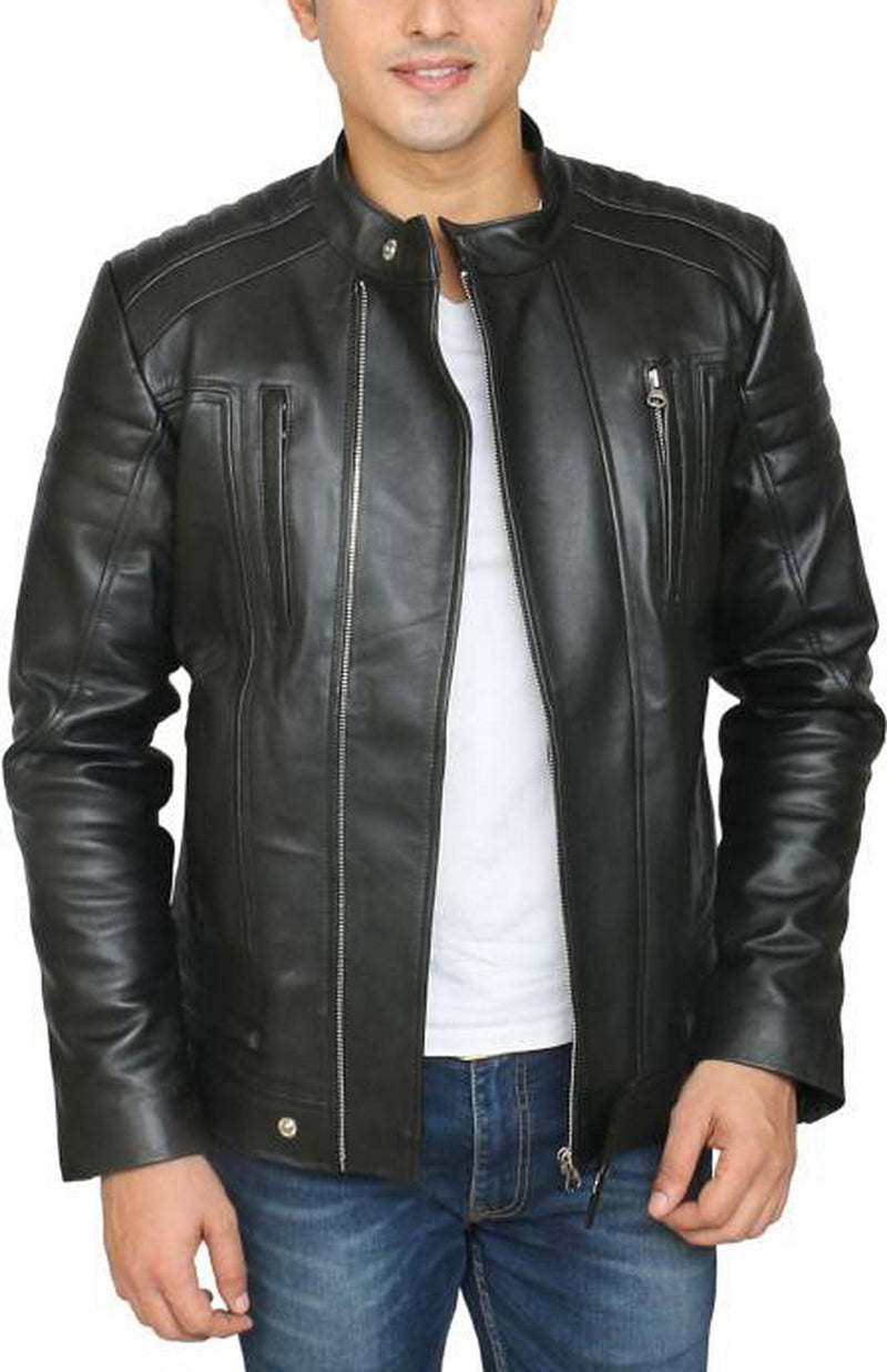 Biker Jacket - Men Real Lambskin Motorcycle Leather Biker Jacket KM452 - Koza Leathers