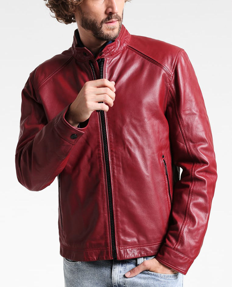 Biker Jacket - Men Real Lambskin Motorcycle Leather Biker Jacket KM304 - Koza Leathers