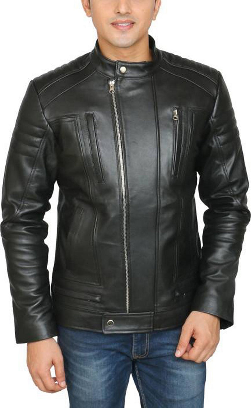Biker Jacket - Men Real Lambskin Motorcycle Leather Biker Jacket KM452 - Koza Leathers