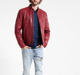 Biker Jacket - Men Real Lambskin Motorcycle Leather Biker Jacket KM304 - Koza Leathers