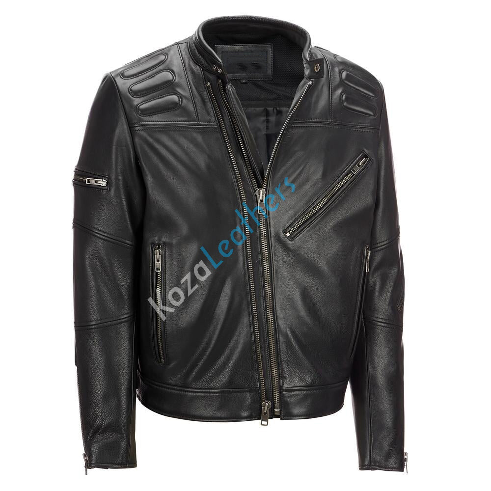 Biker Jacket - Men Real Lambskin Motorcycle Leather Biker Jacket KM194 - Koza Leathers
