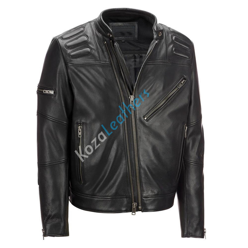 Biker Jacket - Men Real Lambskin Motorcycle Leather Biker Jacket KM194 - Koza Leathers