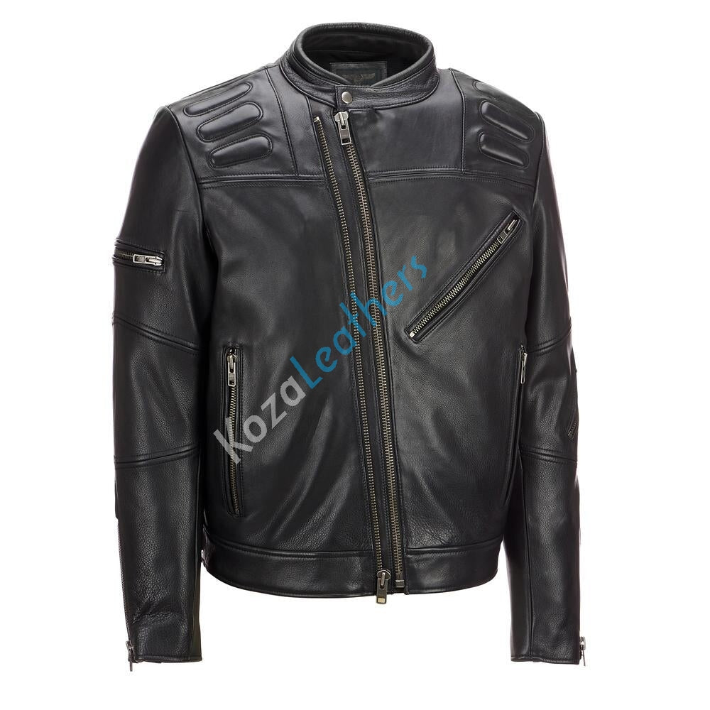 Biker Jacket - Men Real Lambskin Motorcycle Leather Biker Jacket KM194 - Koza Leathers