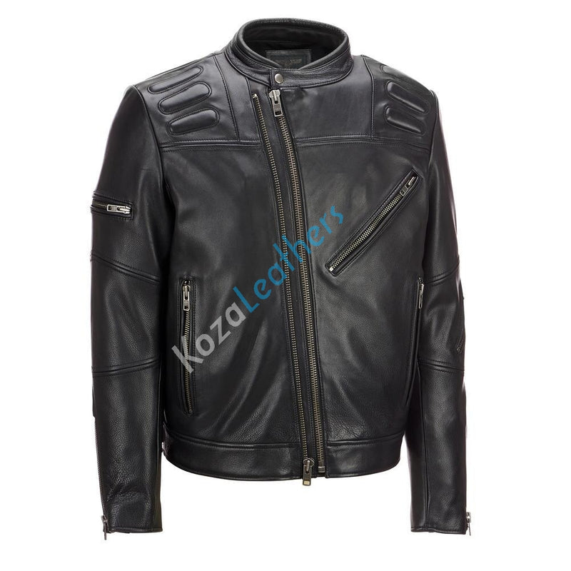 Biker Jacket - Men Real Lambskin Motorcycle Leather Biker Jacket KM194 - Koza Leathers