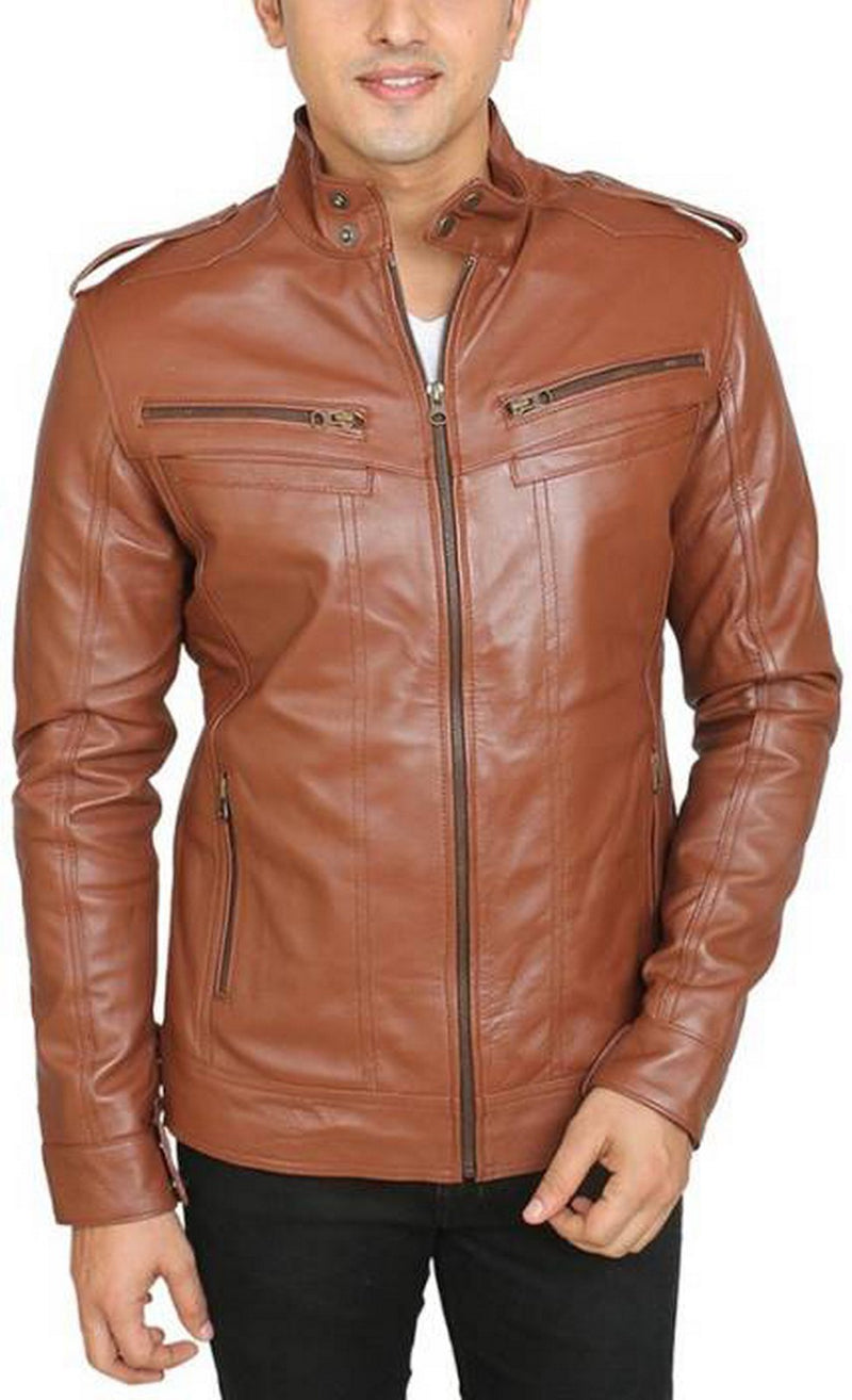 Biker Jacket - Men Real Lambskin Motorcycle Leather Biker Jacket KM453 - Koza Leathers