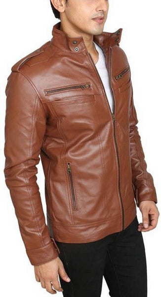 Men Real Lambskin Motorcycle Leather Biker Jacket KM453 - Koza