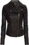 Women Real Lambskin Leather Biker Jacket KW351
