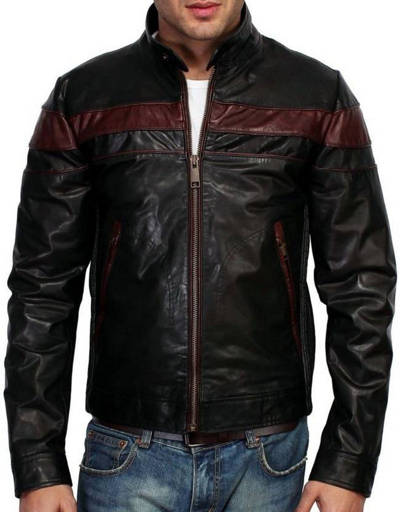 Biker Jacket - Men Real Lambskin Motorcycle Leather Biker Jacket KM455 - Koza Leathers