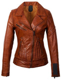 Women Real Lambskin Leather Biker Jacket KW353