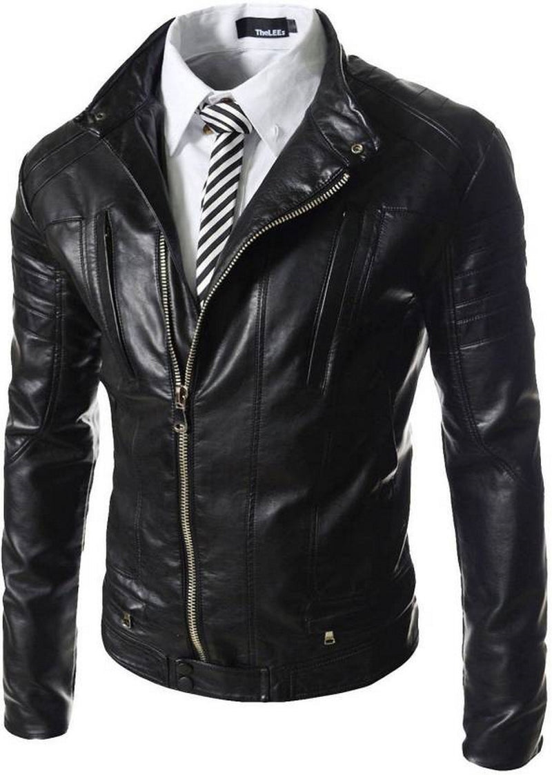 Biker Jacket - Men Real Lambskin Motorcycle Leather Biker Jacket KM457 - Koza Leathers