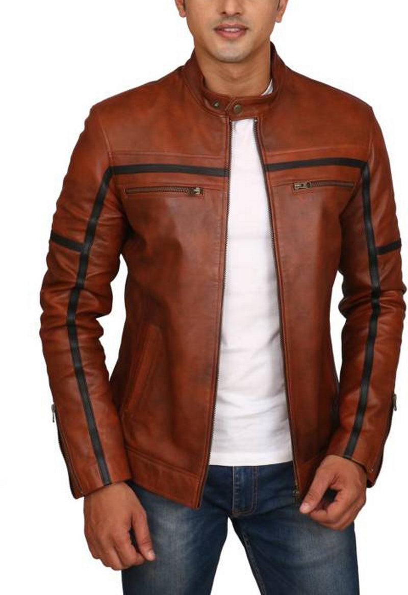 Biker Jacket - Men Real Lambskin Motorcycle Leather Biker Jacket KM459 - Koza Leathers