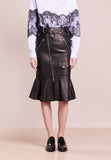 Women Real Lambskin Leather Below Knee Skirt WS112