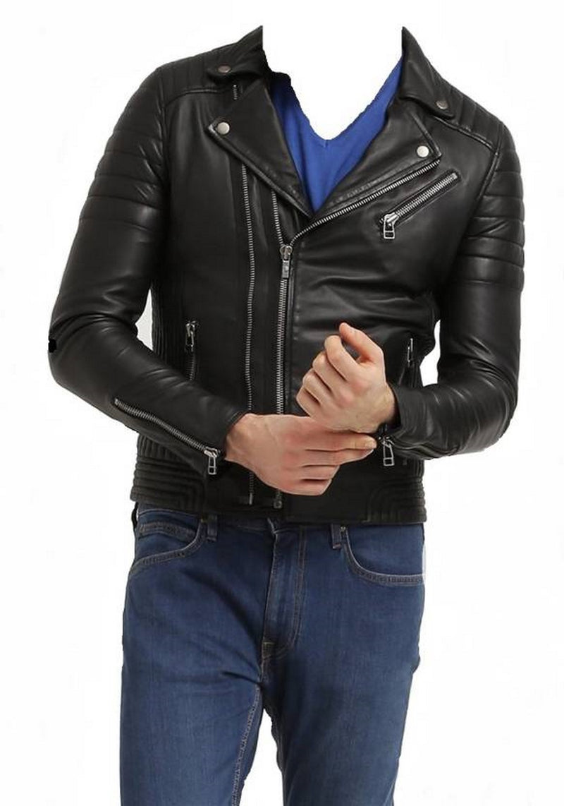 Biker Jacket - Men Real Lambskin Motorcycle Leather Biker Jacket KM461 - Koza Leathers