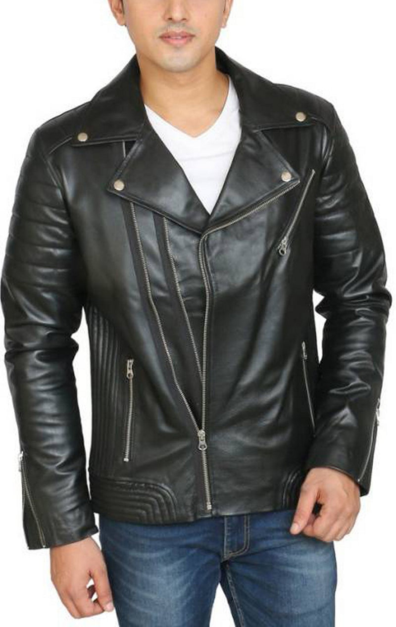 Biker Jacket - Men Real Lambskin Motorcycle Leather Biker Jacket KM462 - Koza Leathers
