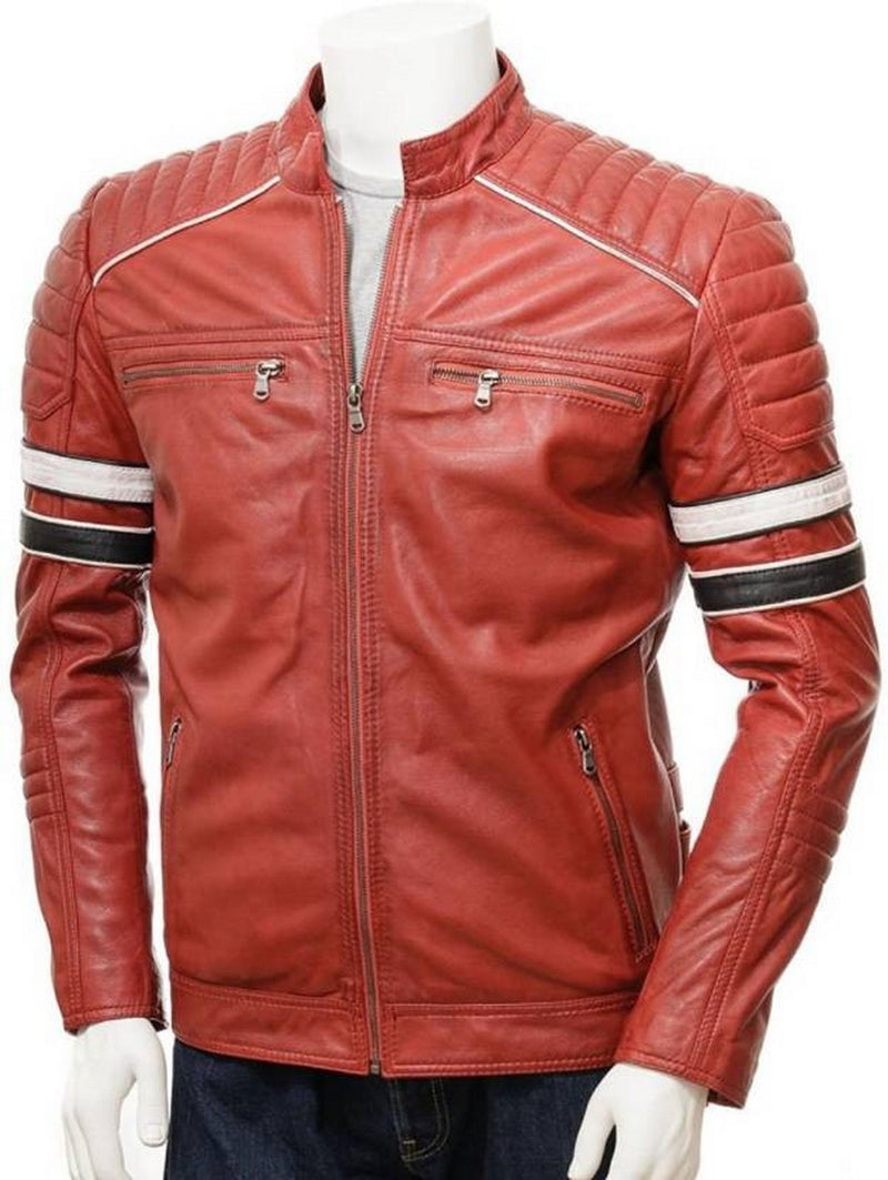 Biker Jacket - Men Real Lambskin Motorcycle Leather Biker Jacket KM464 - Koza Leathers
