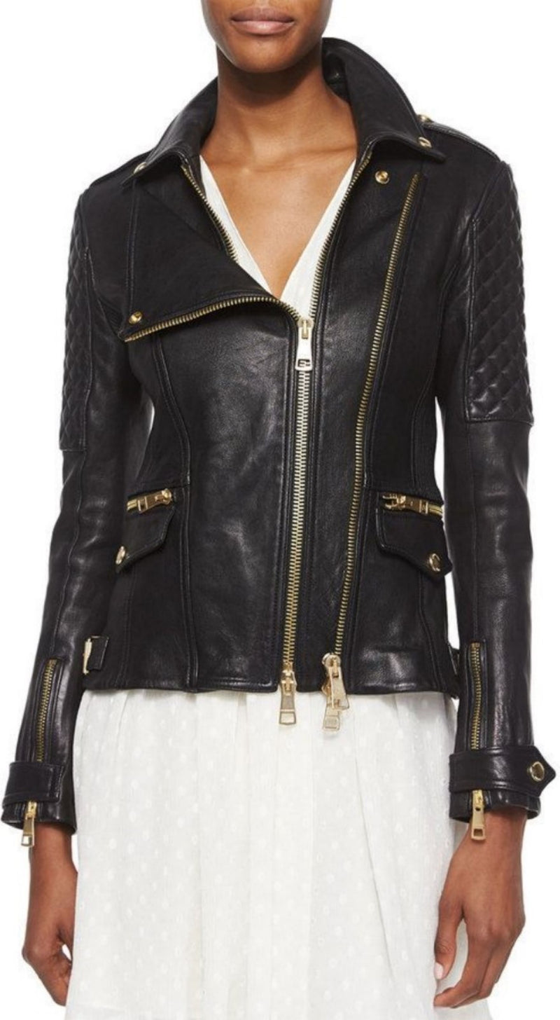 Biker / Motorcycle Jacket - Women Real Lambskin Leather Biker Jacket KW513 - Koza Leathers