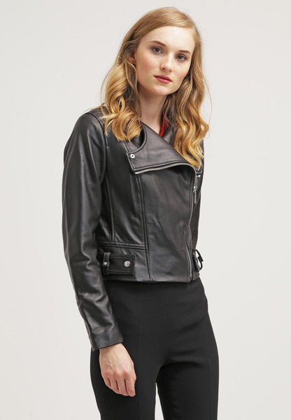 Women Real Lambskin Leather Biker Jacket KW062 - Koza Leathers