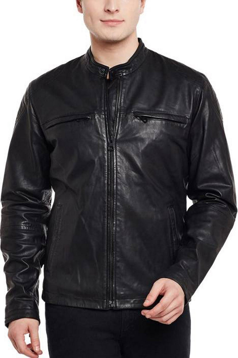 Biker Jacket - Men Real Lambskin Motorcycle Leather Biker Jacket KM385 - Koza Leathers