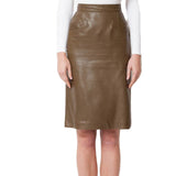 Women Real Lambskin Leather Knee Length Skirt WS143