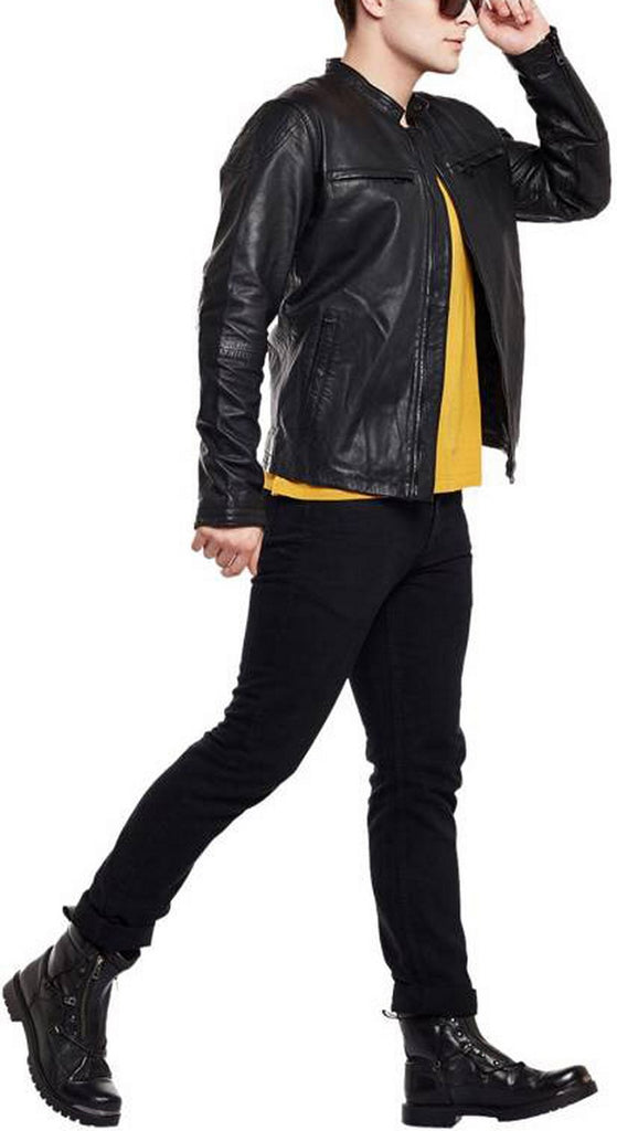 Biker Jacket - Men Real Lambskin Motorcycle Leather Biker Jacket KM385 - Koza Leathers