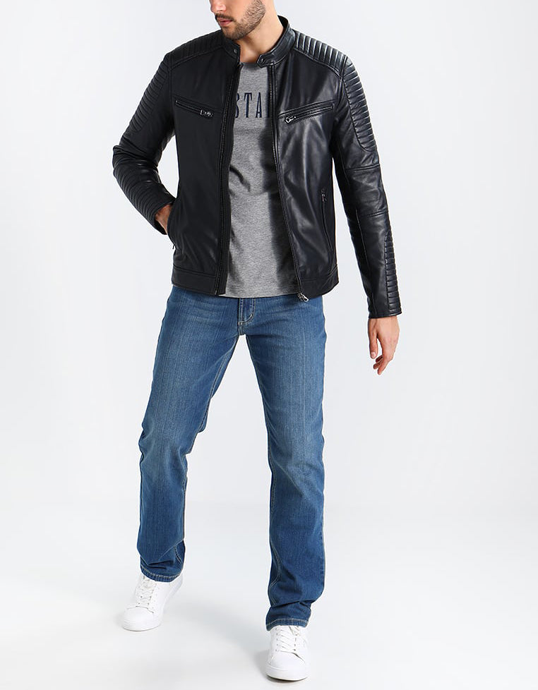 Biker Jacket - Men Real Lambskin Motorcycle Leather Biker Jacket KM237 - Koza Leathers