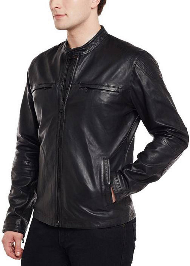Biker Jacket - Men Real Lambskin Motorcycle Leather Biker Jacket KM385 - Koza Leathers