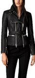 Women Real Lambskin Leather Biker Jacket KW516
