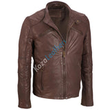 Men Real Lambskin Motorcycle Leather Biker Jacket KM200