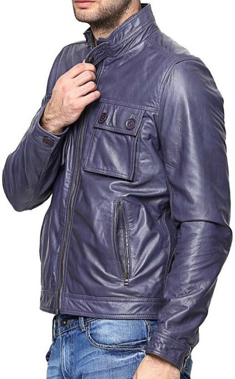 Biker Jacket - Men Real Lambskin Motorcycle Leather Biker Jacket KM467 - Koza Leathers