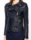 Women Real Lambskin Leather Biker Jacket KW064