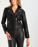Women Real Lambskin Leather Biker Jacket KW274